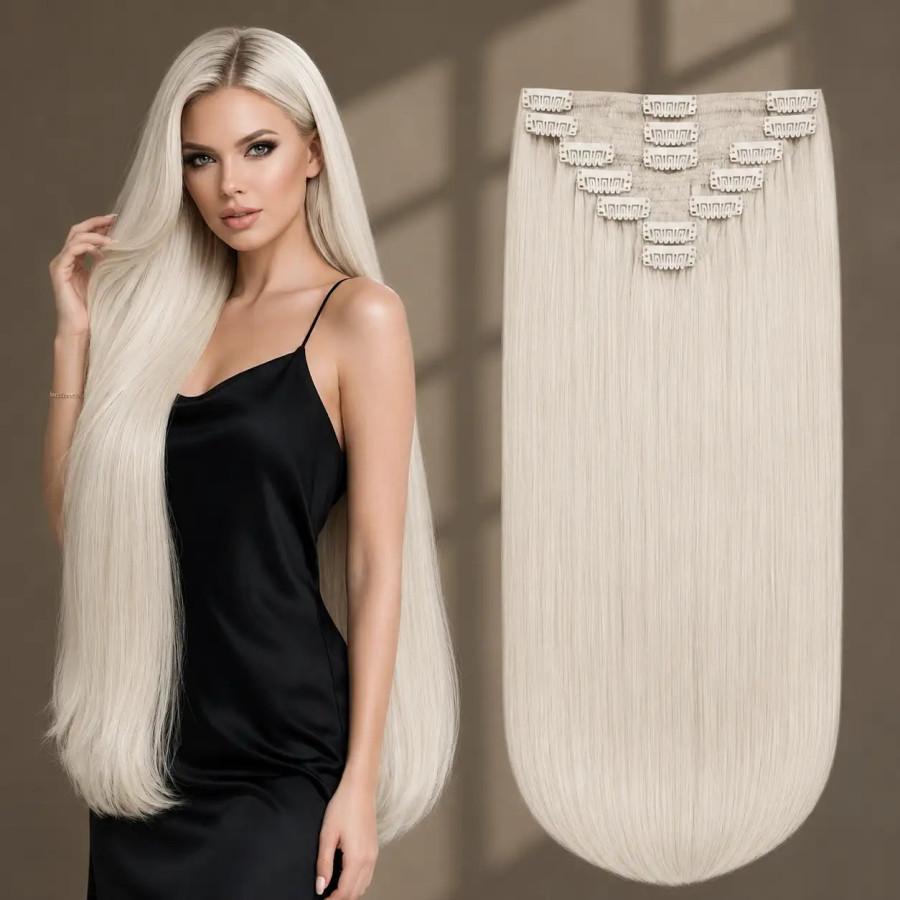 Clip-On White Platinum Blond Alb Clip-On White Platinum Blond Alb